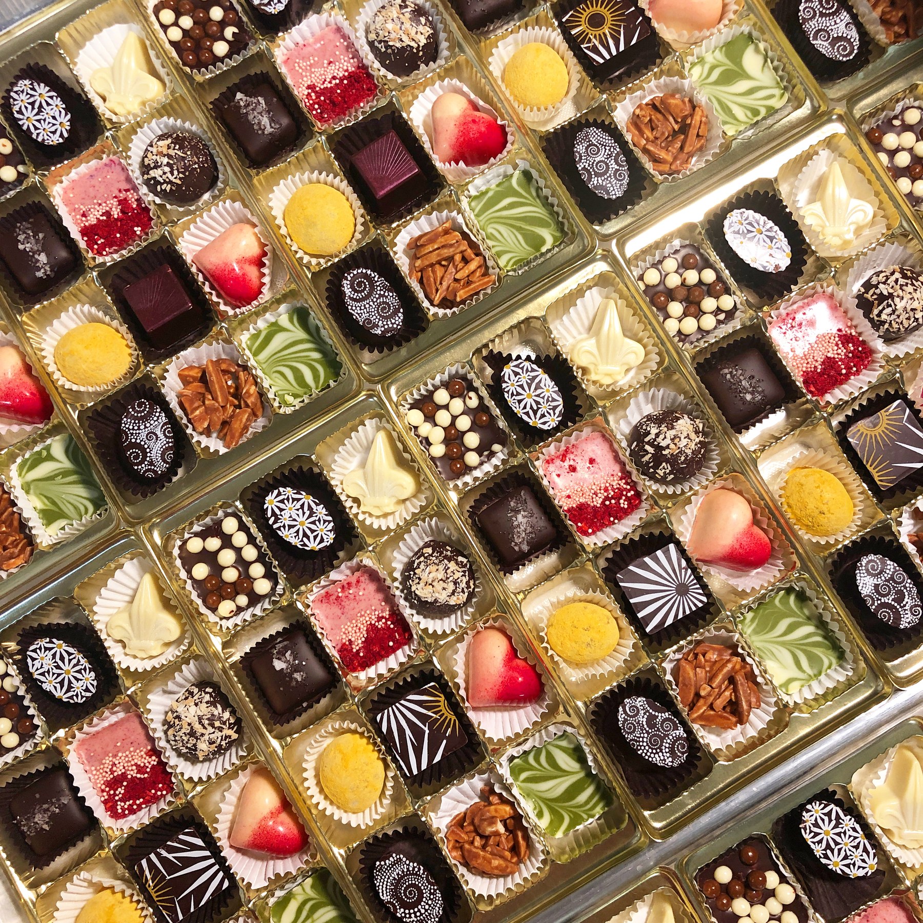 An abundant assortment of handmade chocolate bonbons