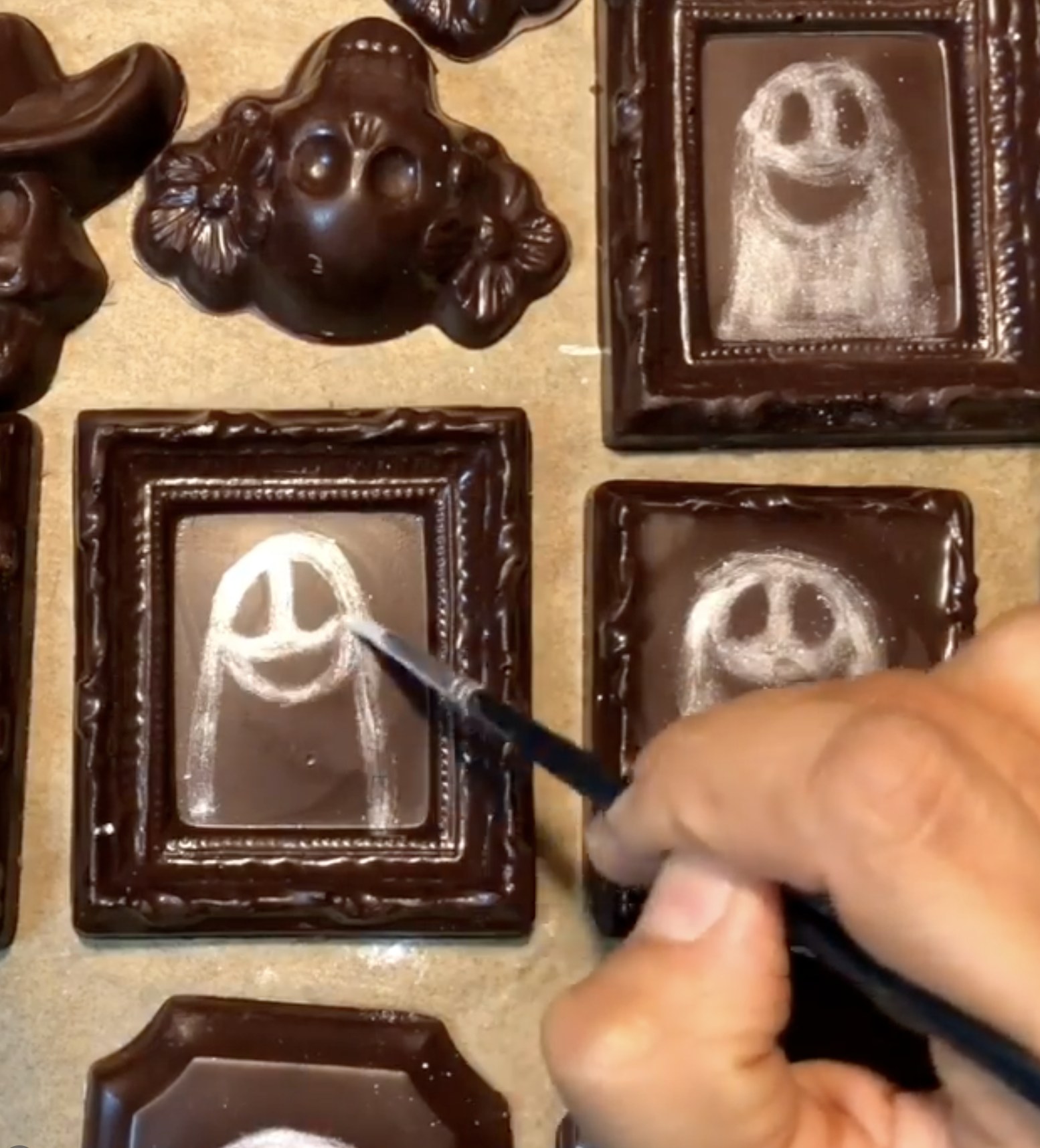 Playfully decorated chocolate portraits